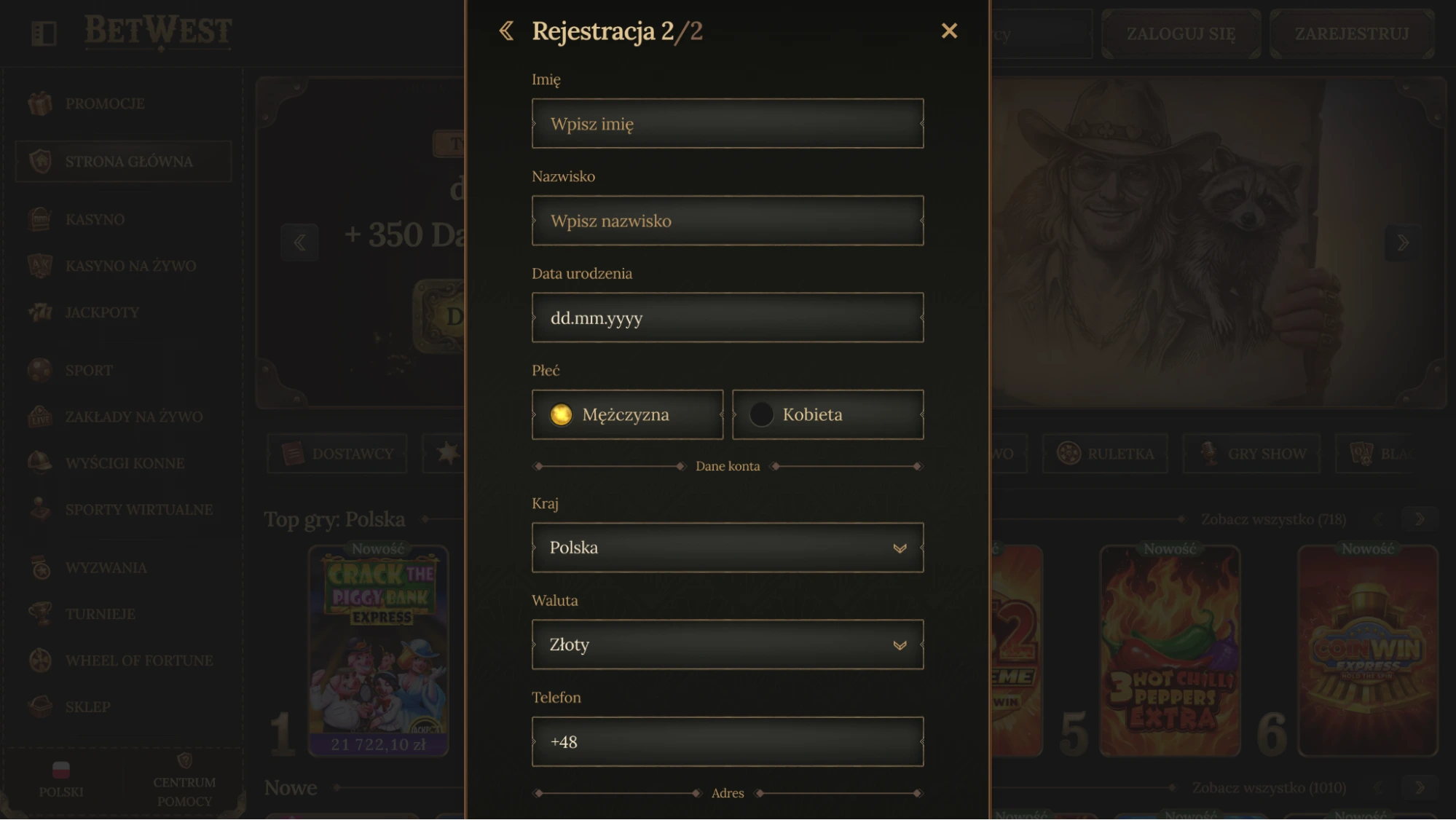 BetWest rejestracja krok3