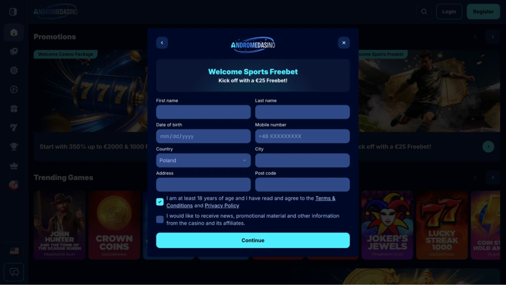 andromeda casino dane gracza