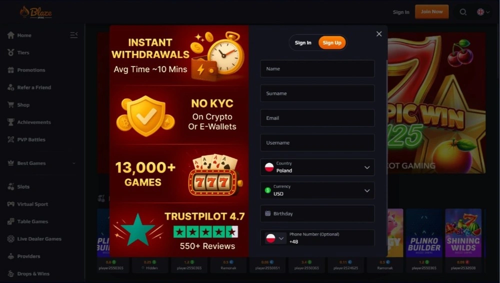 blaze spins casino rejestracja