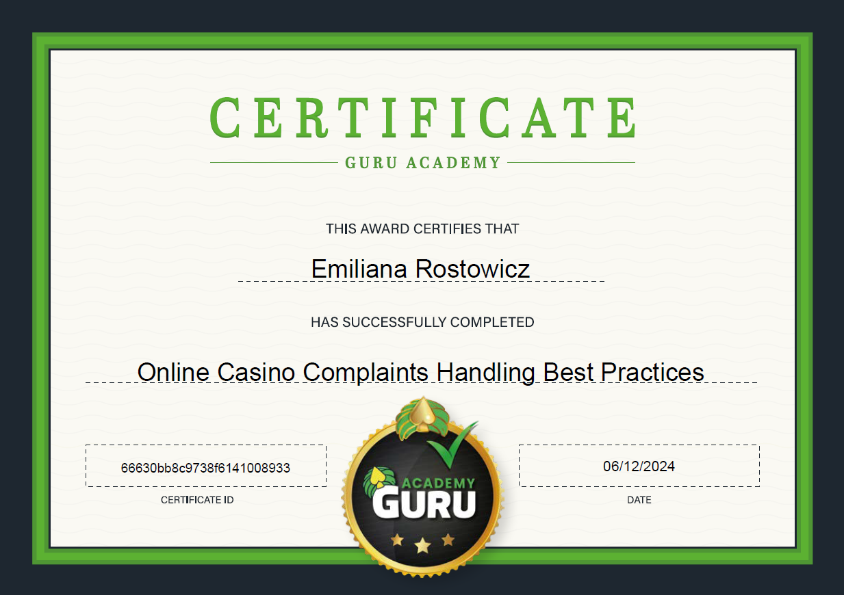 certificate online casino complaints handling best practices