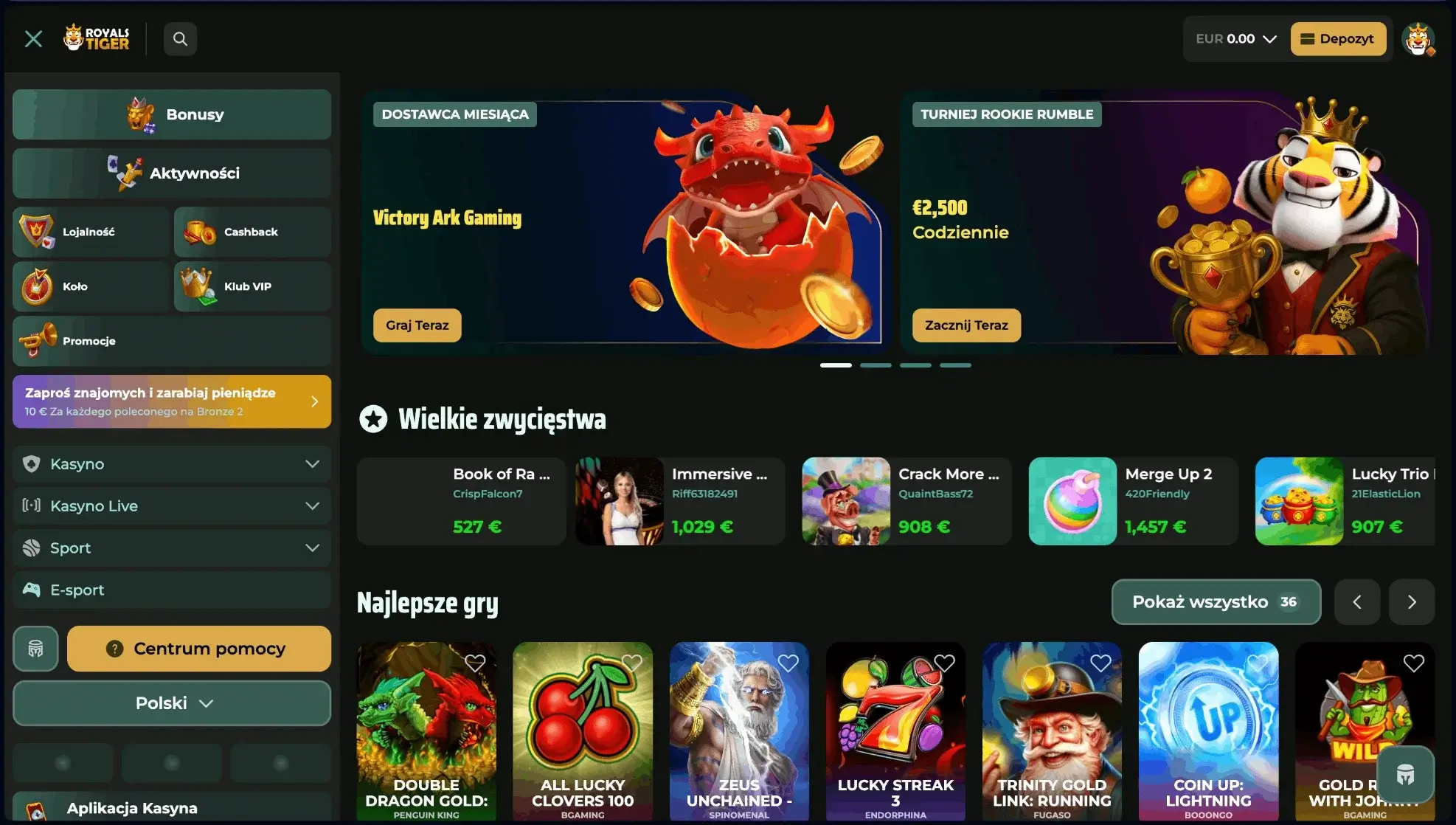 sekcja bonusów w royalstiger casino