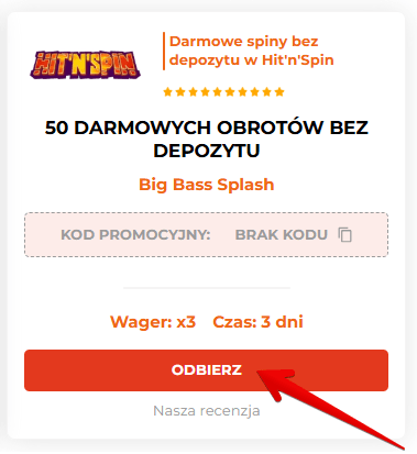 hitnspin bonus bez depozytu odbierz