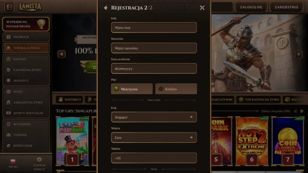 lanista online rejestracja krok 2