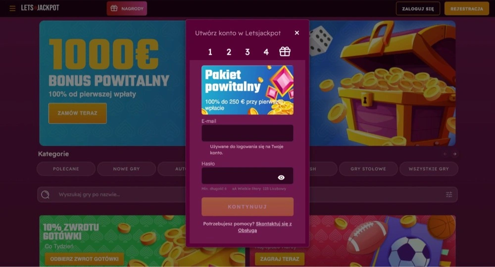 letsjackpot casino rejestracja krok 1