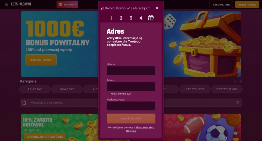 letsjackpot casino rejestracja krok 2