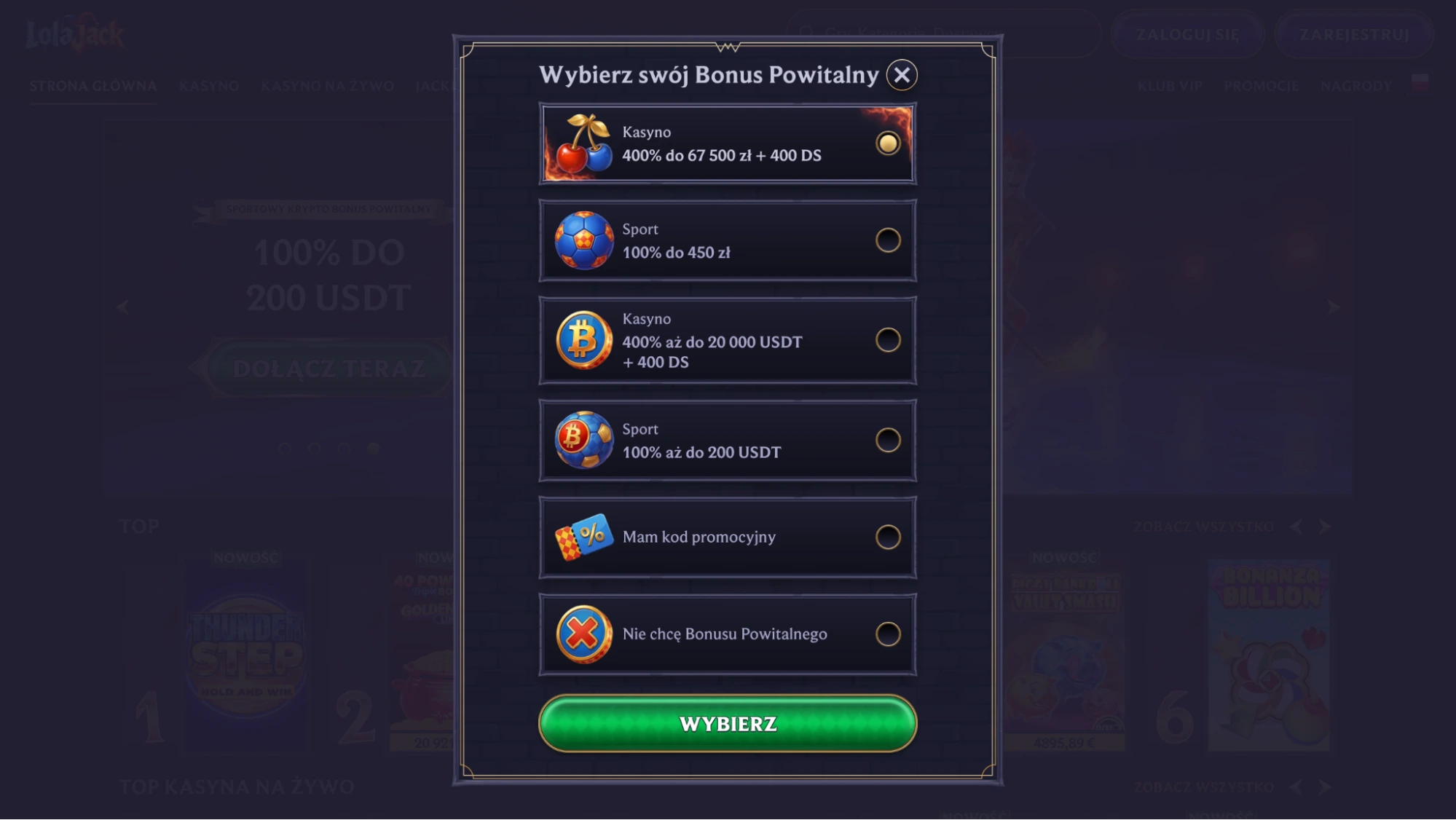 lolajack casino rejestracja krok1