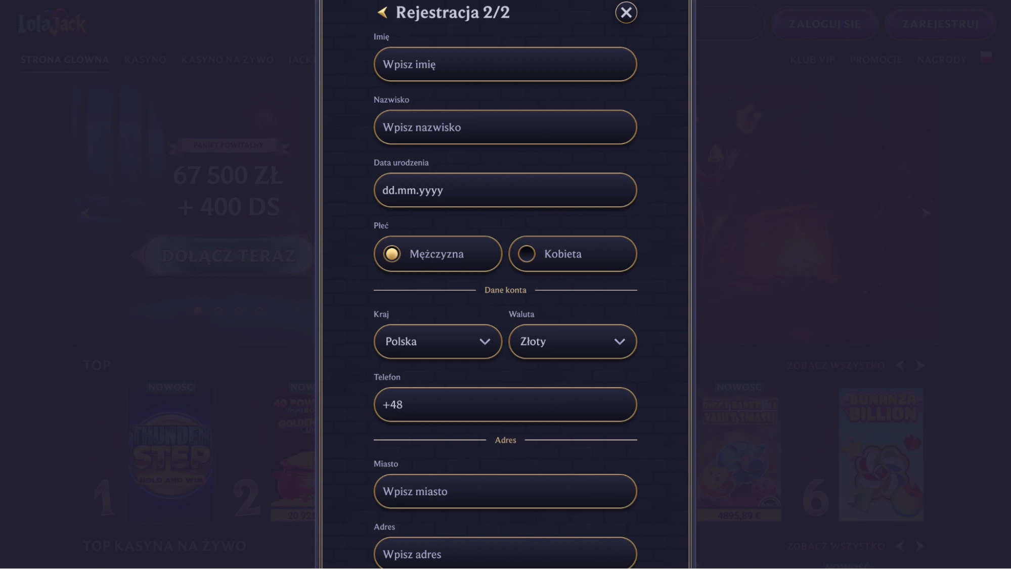 lolajack casino rejestracja krok3