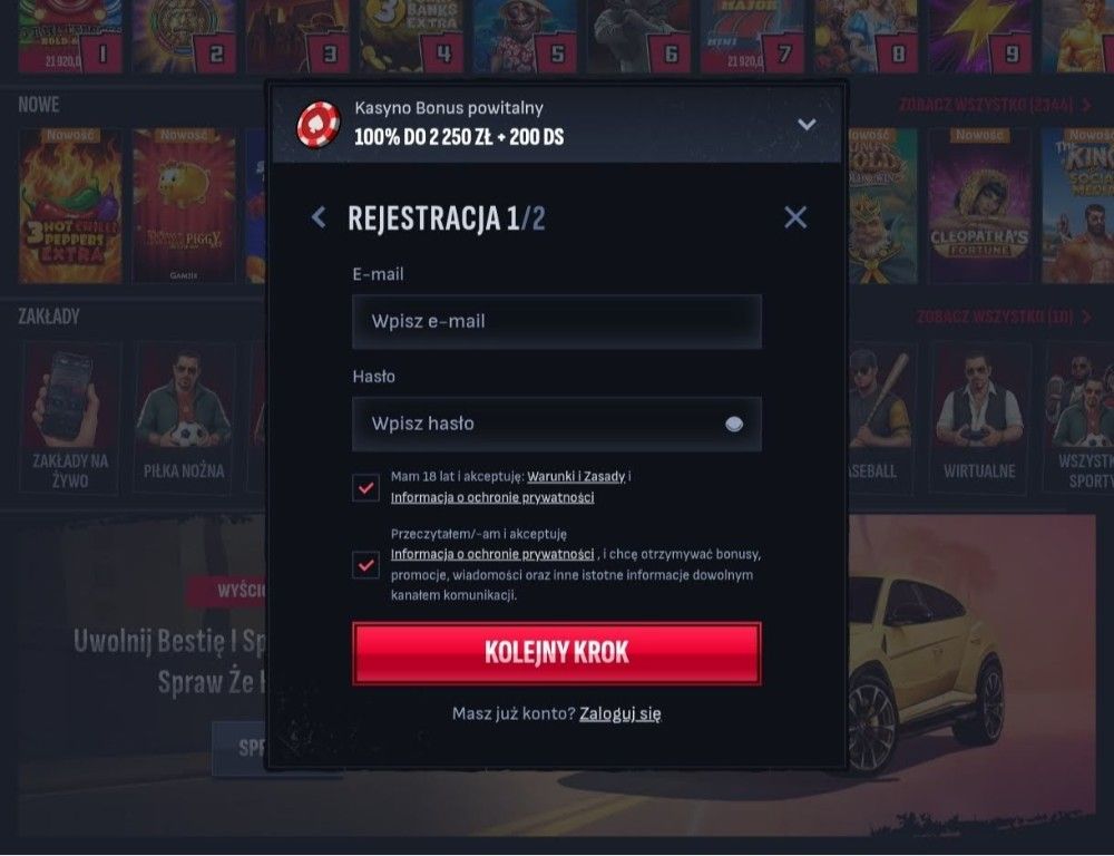 mafia casino rejestracja krok 1