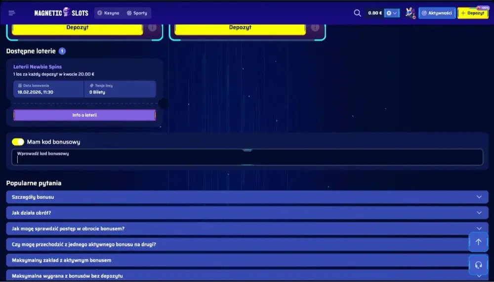 magnetic slots wpisać kod bonusowy i aktywować go