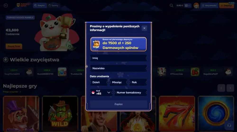 manekispin wypełnianie formularza rejestracyjnego