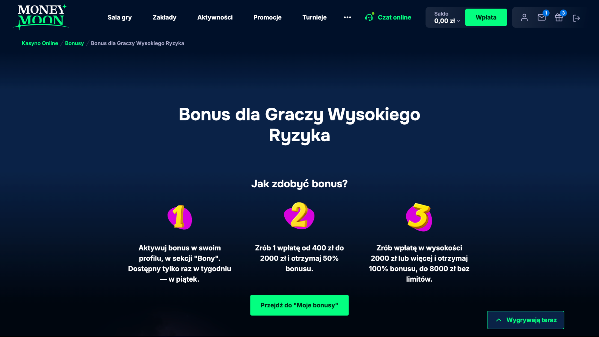 moneymoon bonus dla high rollerow