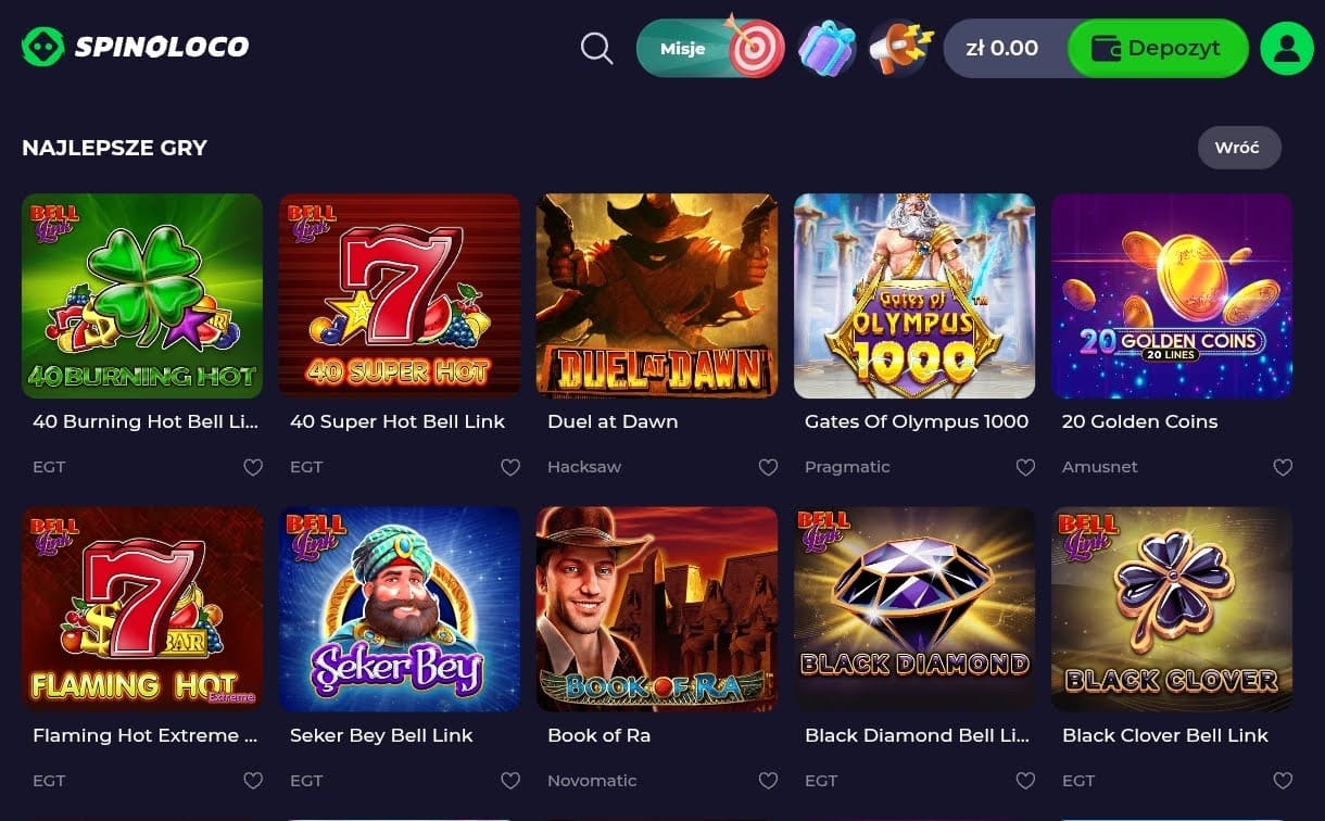 przeglad biblioteki gier spinoloco