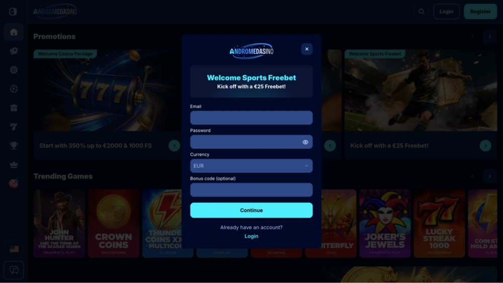 rejestracja andromeda bonus code 50crowns