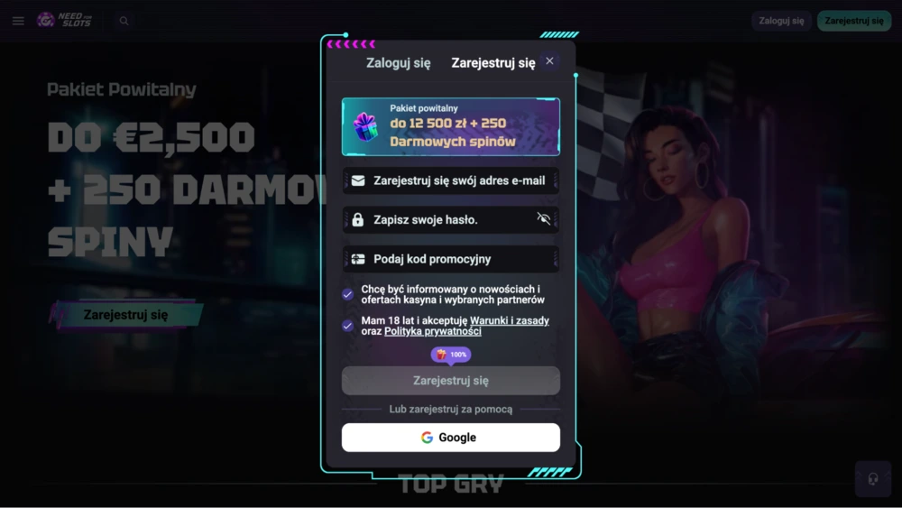 rejestracja need for slots bonus code
