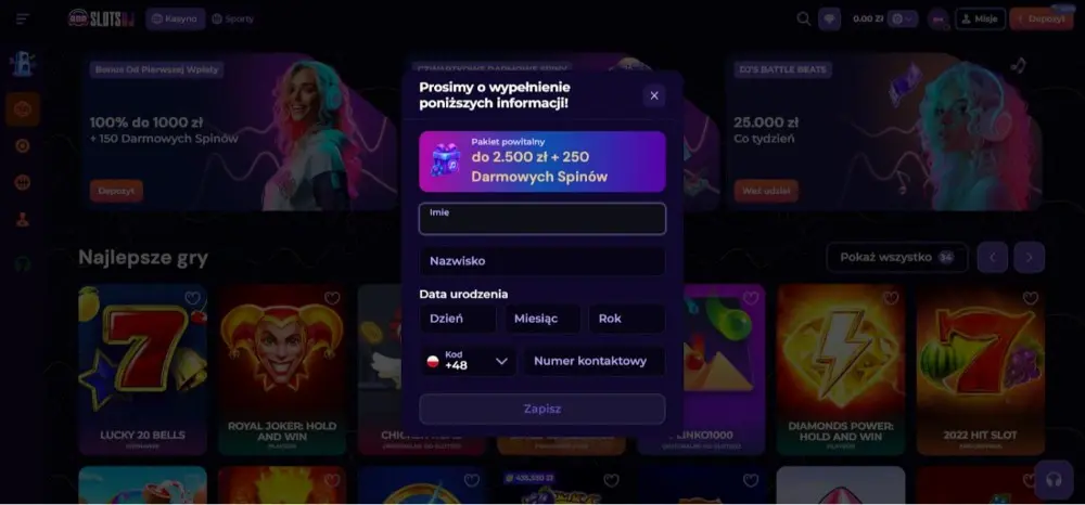 slotsdl ukończyć drugi etap rejestracji