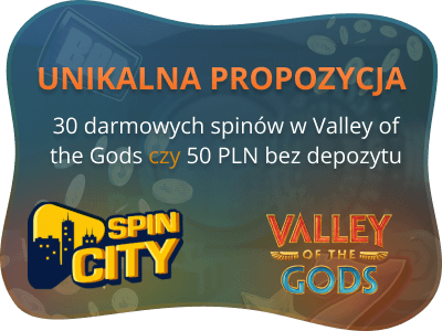 Bonus bez depozytu Spin City Casino – 30 darmowych spinów lub 50 zł bez depozytu (10 Euro)!