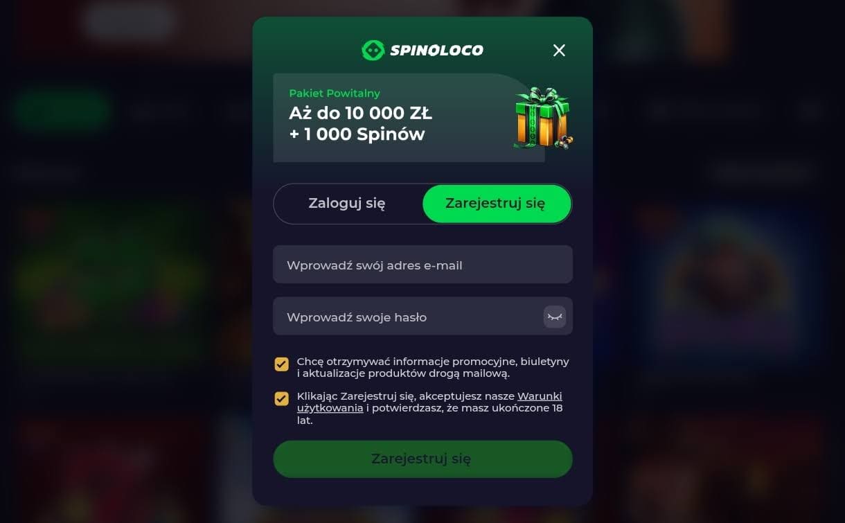 spinoloco rejestracja krok 2