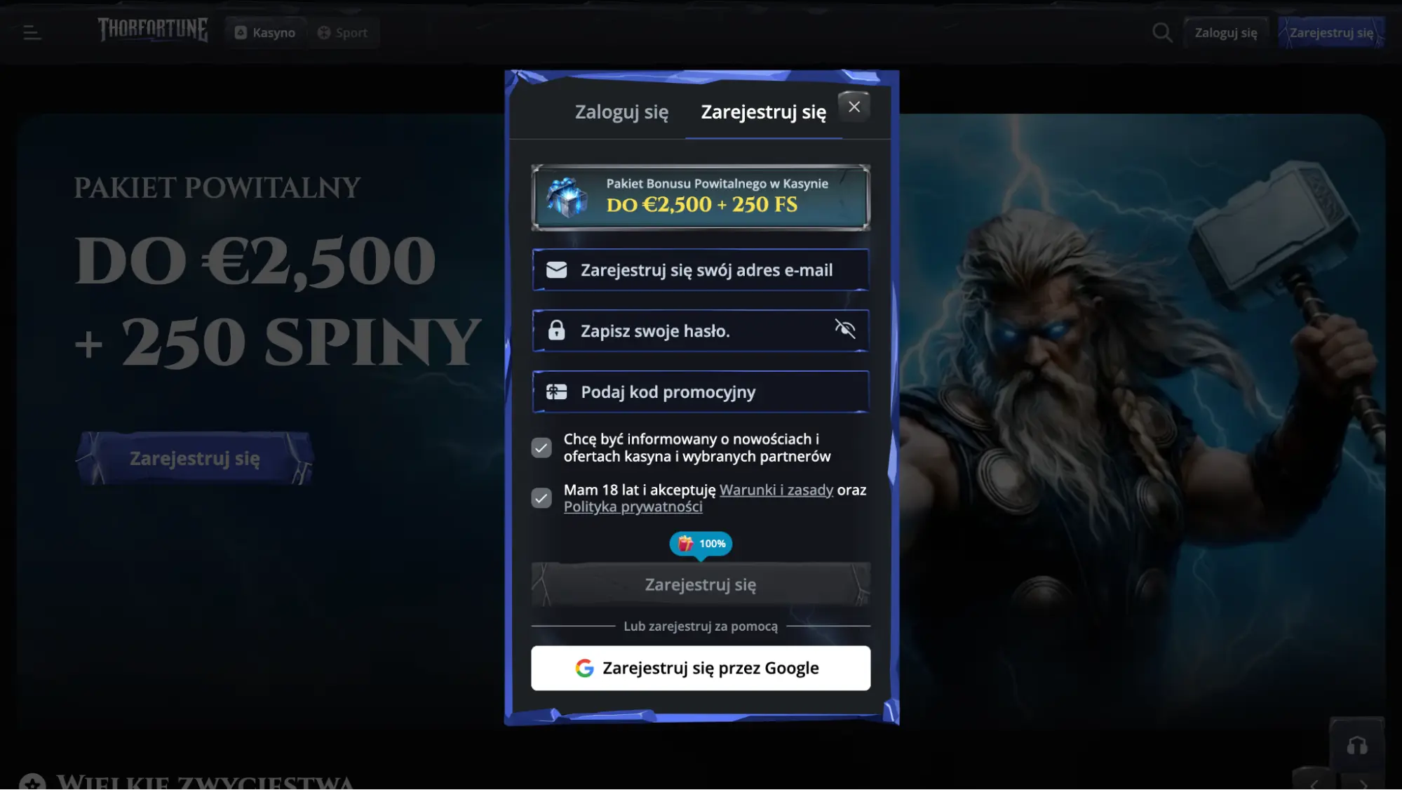 thorfortune casino rejestracja krok2
