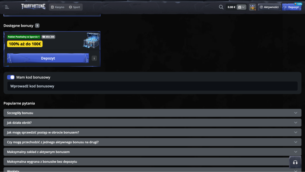 thor fortune kod promocyjny bez depozytu 100spins4 lucky10
