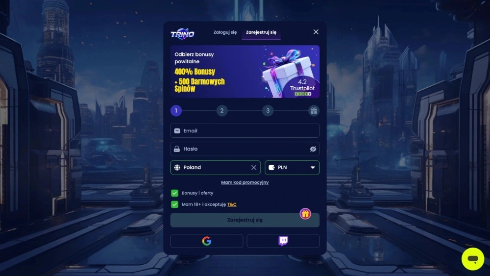 trino casino rejestracja krok 1