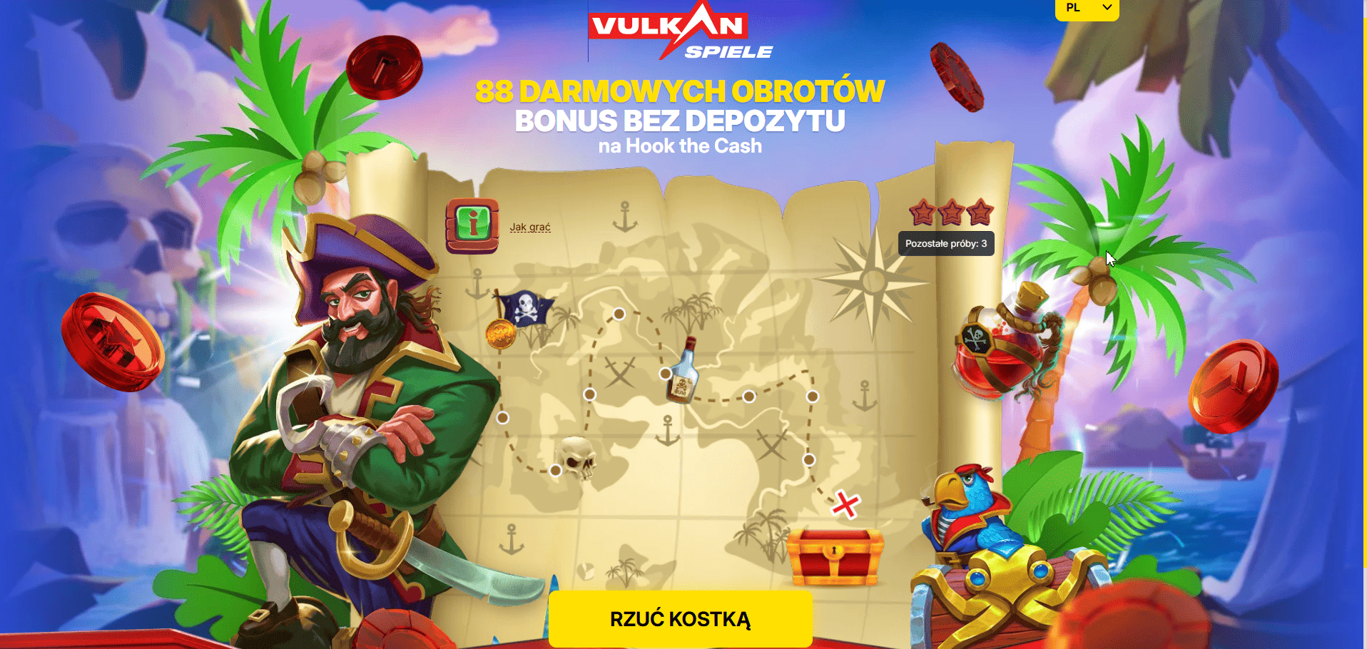 88 darmowych spinow na hook the cash