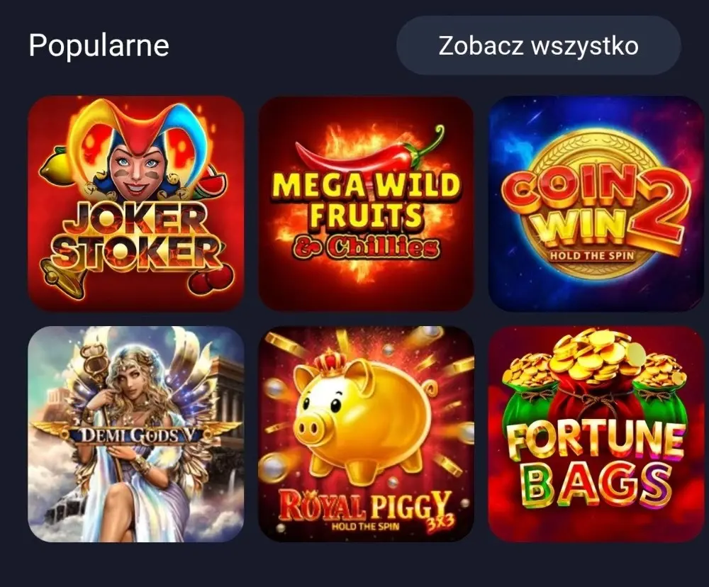 wybór gier w vox casino app
