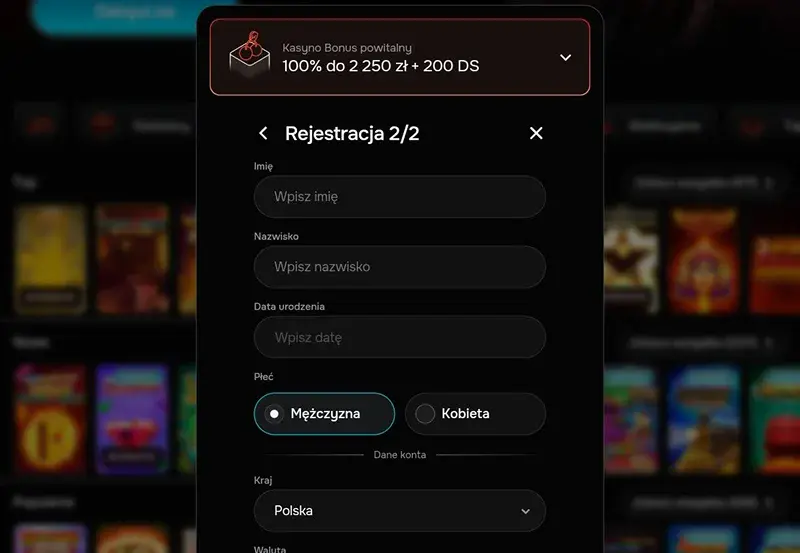 wypelnienie danych osobowych revolution casino