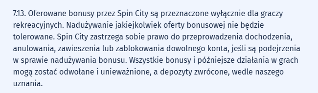 zasady dotyczace bonusow w spin city